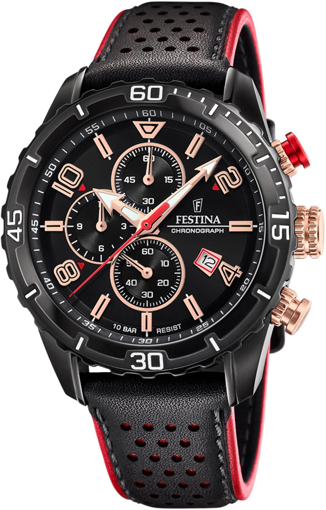 Festina Chronograph F20519-4 Schwarz Lederband 45 mm