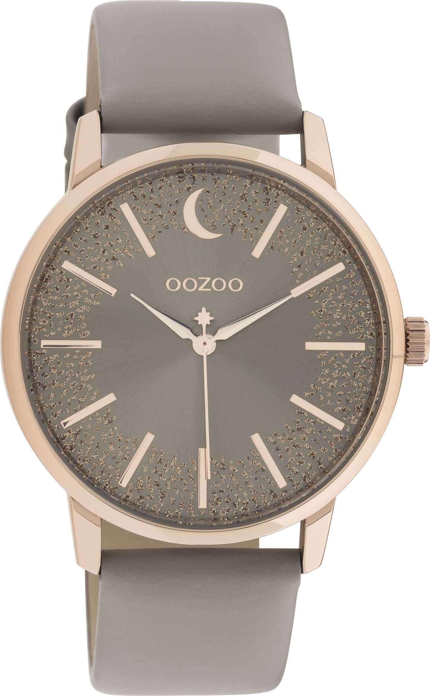 C11041 Oozoo Damen Uhr C11041 Armbanduhr Taupe Rose Glitzer-Zifferblatt Lederband 40 mm