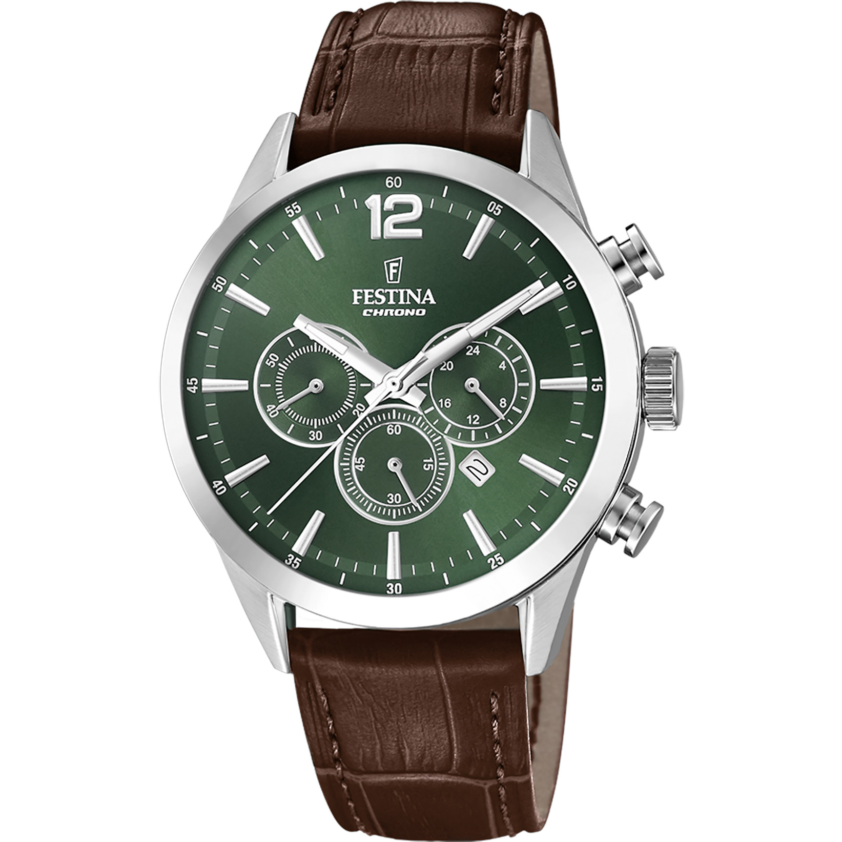 Festina Chronograph F20542-8 Grün Lederband Braun 43,5 mm