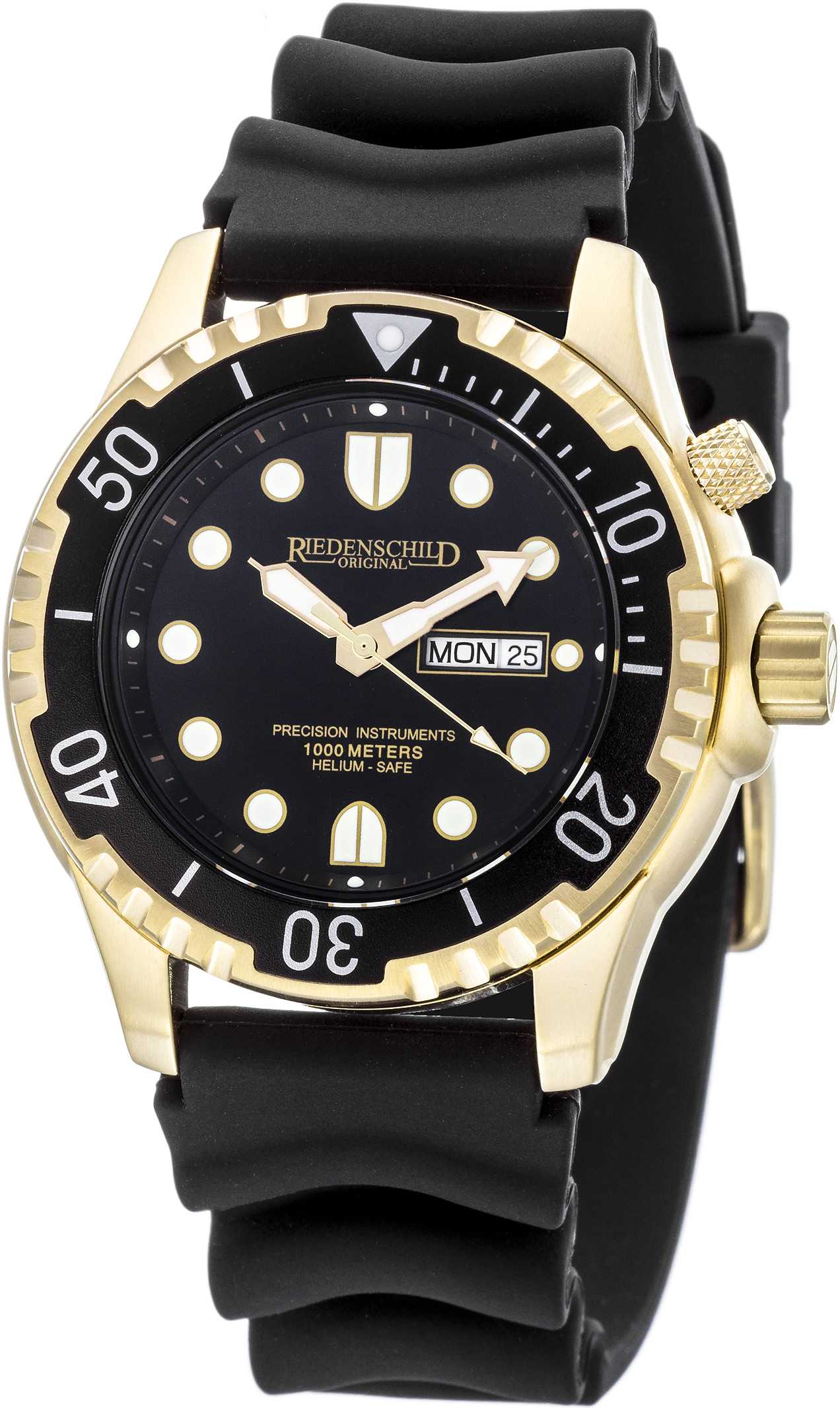 Riedenschild RS8000-13 Taucheruhr IP-vergoldet 100ATM Silikon-/Edelstahlband 46 mm