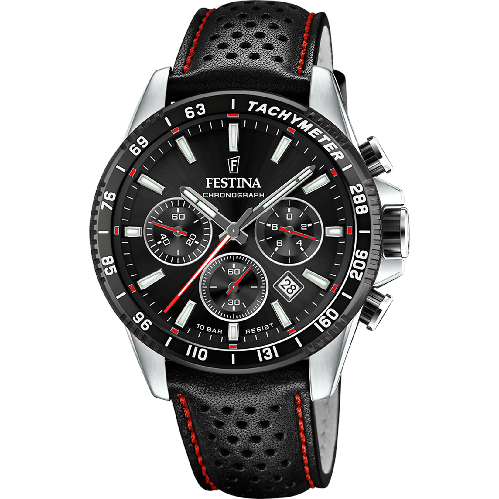 Festina Chronograph F20561-4 Schwarz Lederband 45 mm
