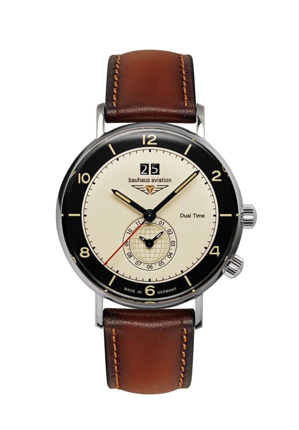 Bauhaus Aviation 2446-2 Herrenuhr Beige Lederband Braun 41 mm Bauhaus Aviation 2446-2 Herrenuhr Beige Lederband Braun 41 mm