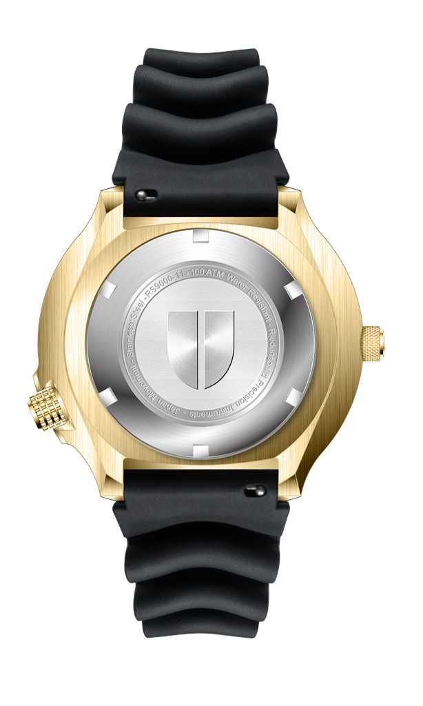 Riedenschild RS9000-11 Taucheruhr IP-vergoldet/Schwarz 100ATM Silikonband 46 mm back