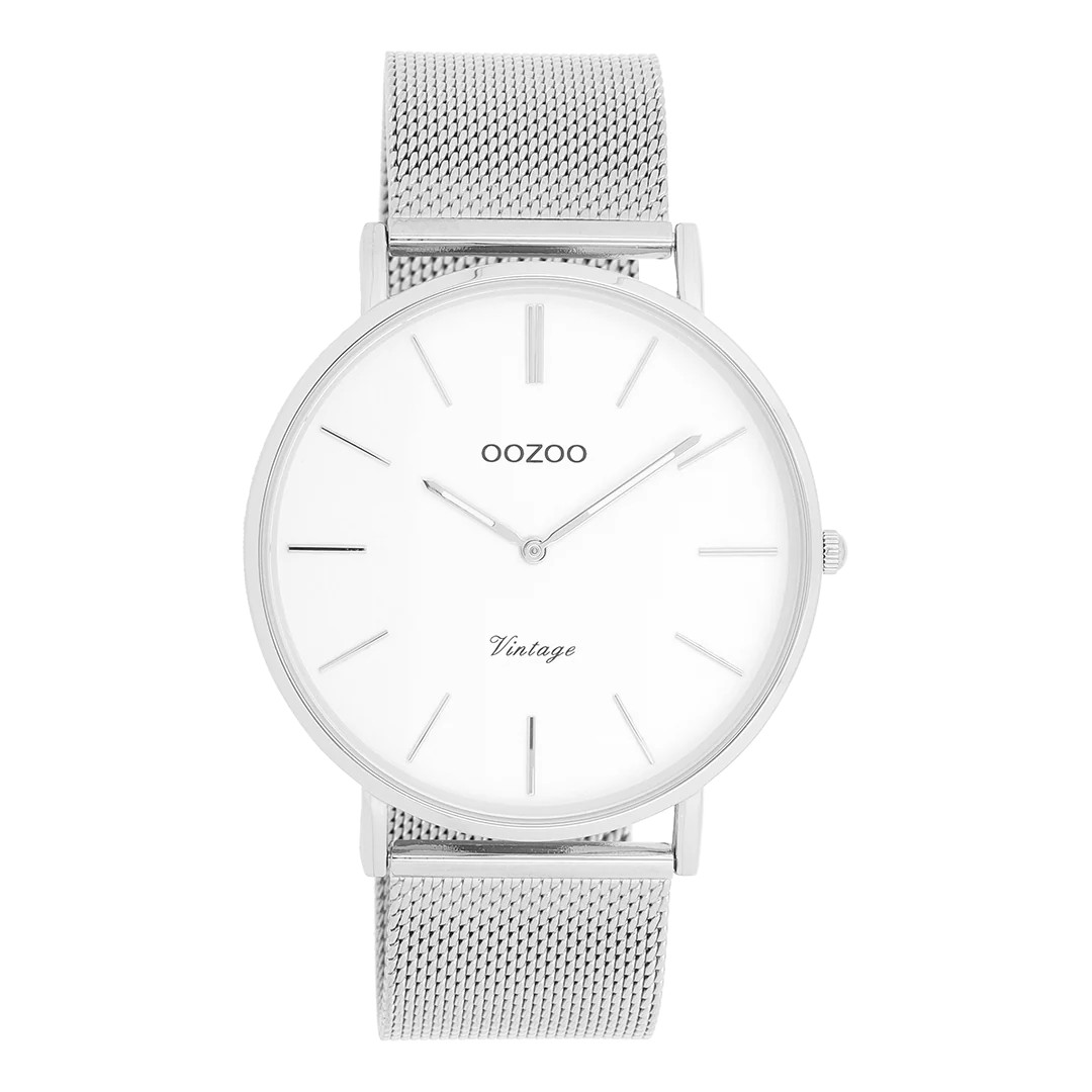 Oozoo Herrenuhr C9900 Weiss Milanaiseband 44 mm