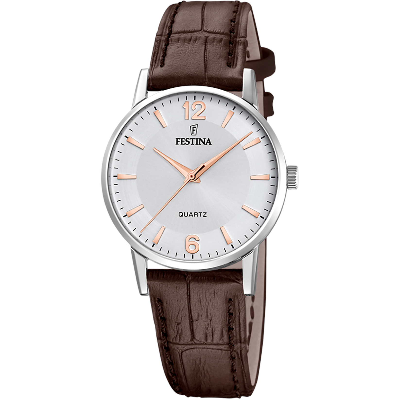 Festina Damenuhr F20691-2 Silbern Lederband Braun 29,5 mm