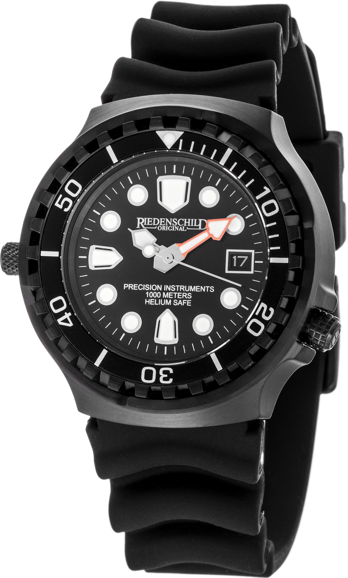 Riedenschild RS9000-12 Taucheruhr Schwarz 100 ATM Silikonband 46 mm