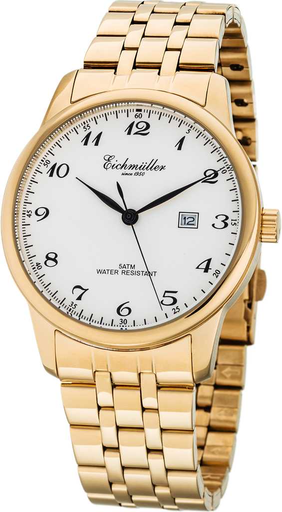 Eichmüller Herrenuhr RE1070 Edelstahl goldfarben-weiss Metallband 42 mm