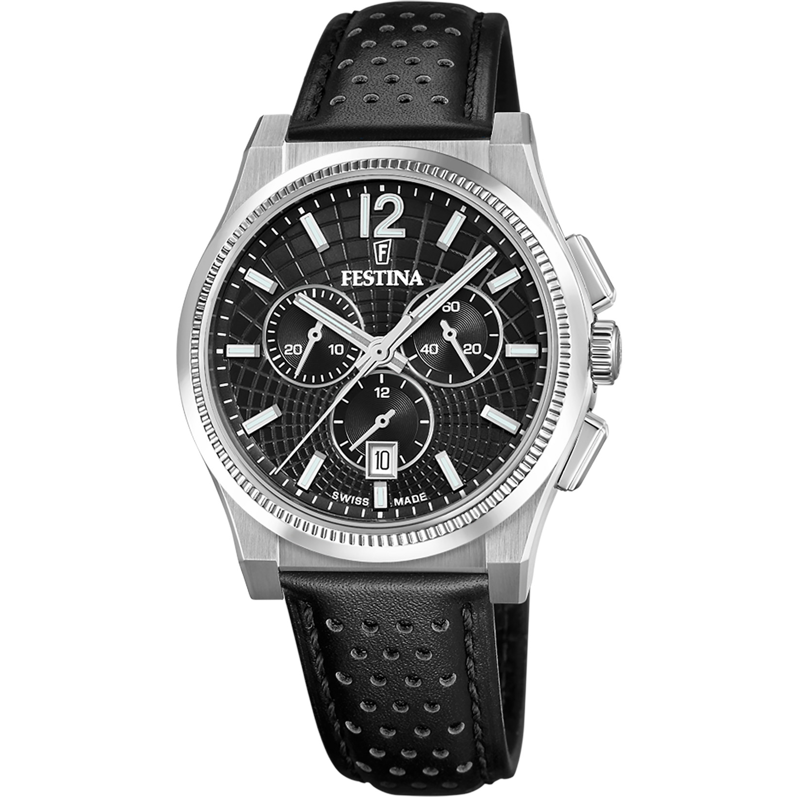 Festina Swiss Made Chronograph F20060-4 Schwarz Lederband 42,5 cm