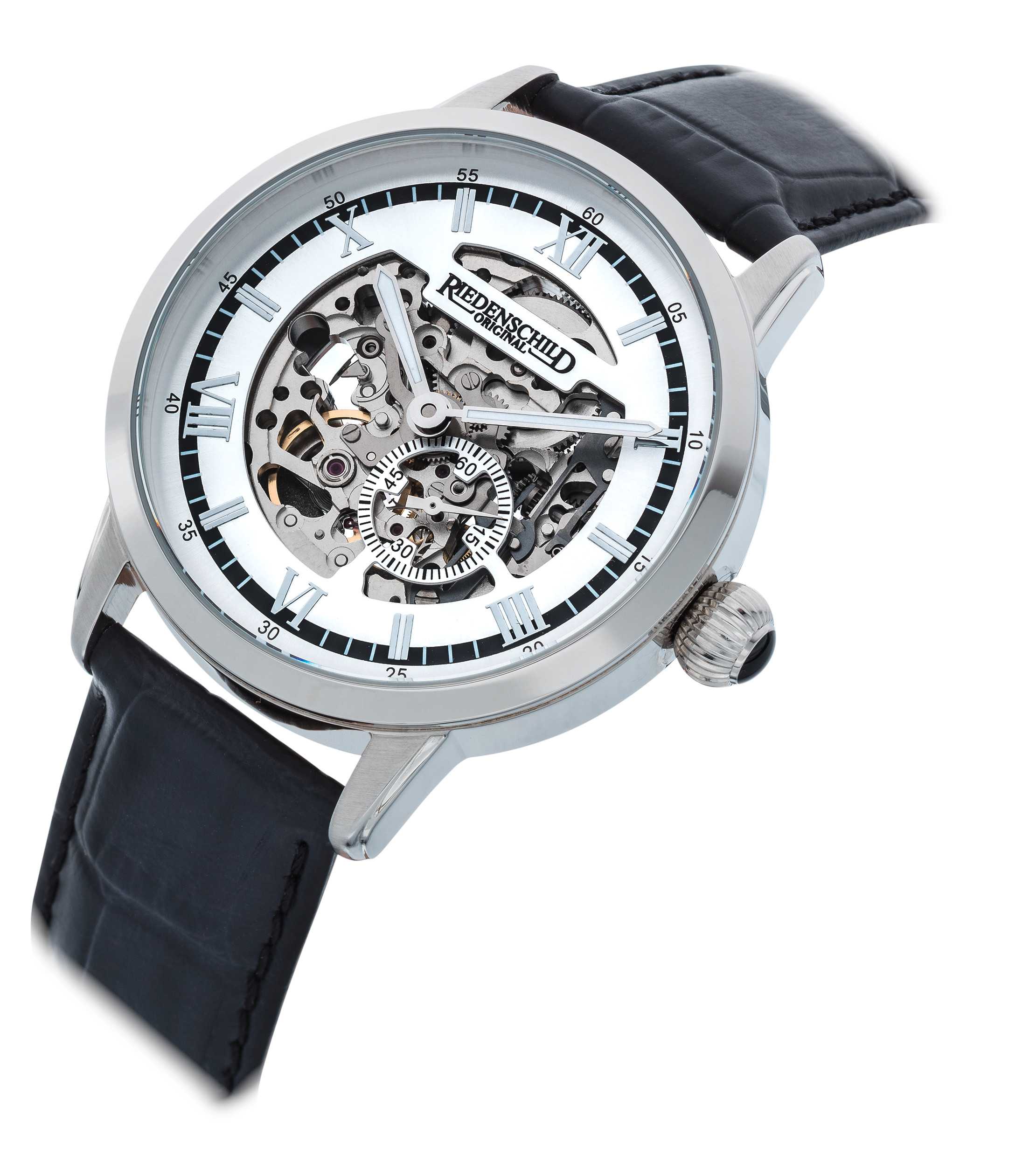 Riedenschild RS7600-02 Skelettuhr Automatikuhr Miyota 8N40 Lederband silb. 42 mm