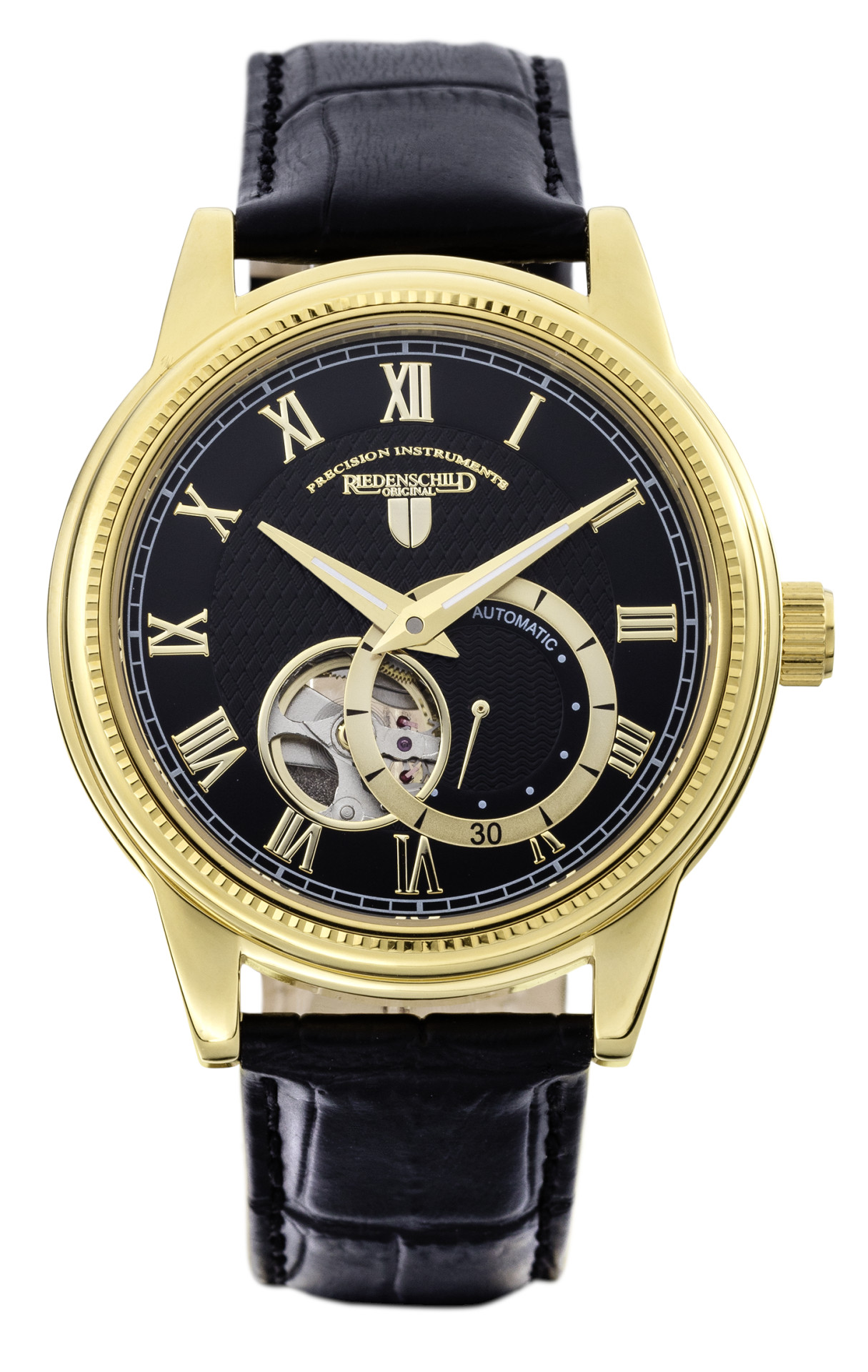 Riedenschild RS7607-03 Automatikuhr IP-Gold Open Heart Lederband 42 mm