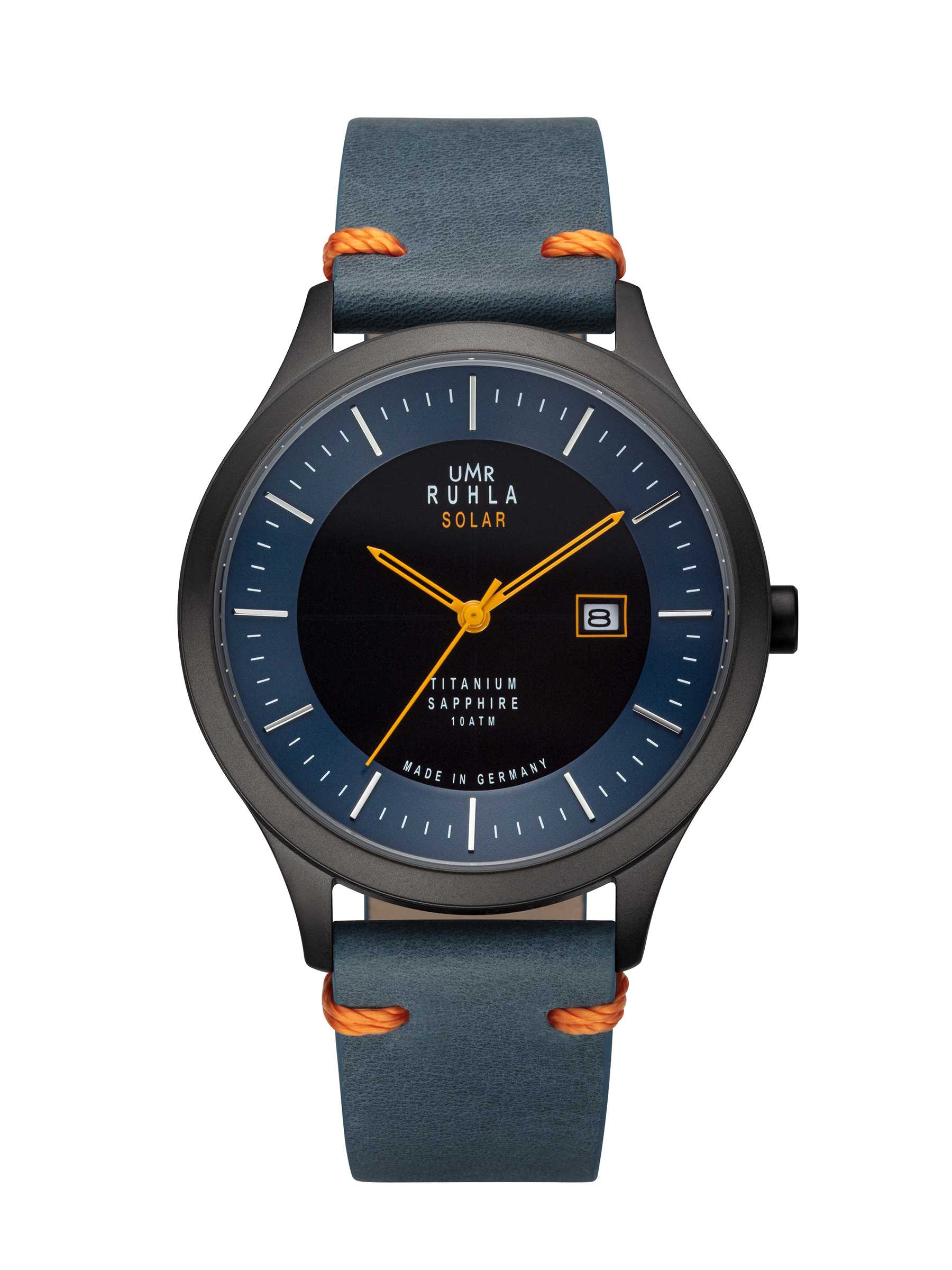 UMR Ruhla Titan Solaruhr 95953 Saphirglas Made in Germany Lederband Blau 42 mm