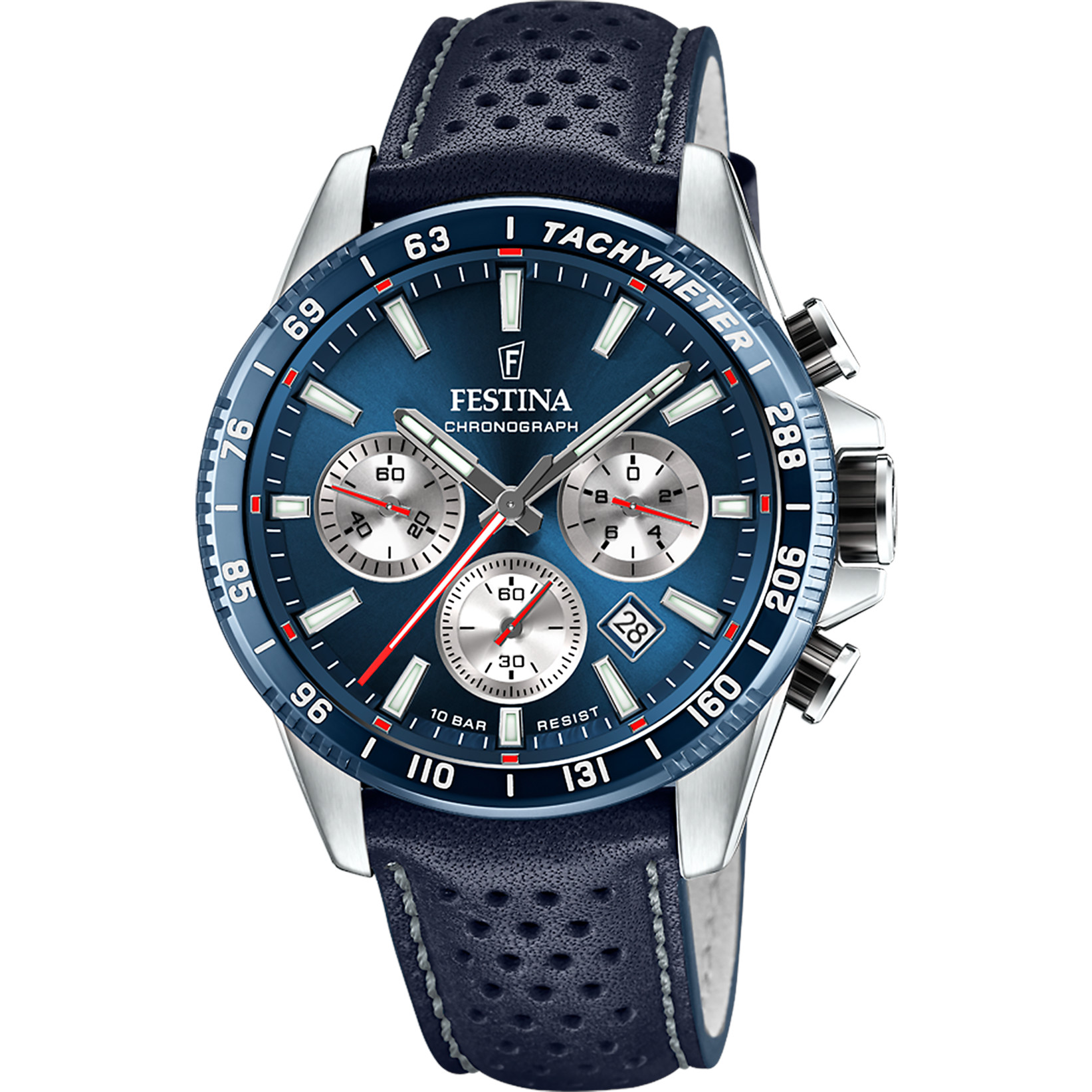 Festina Chronograph F20561-2 Dunkelblau Lederband Blau 45 mm