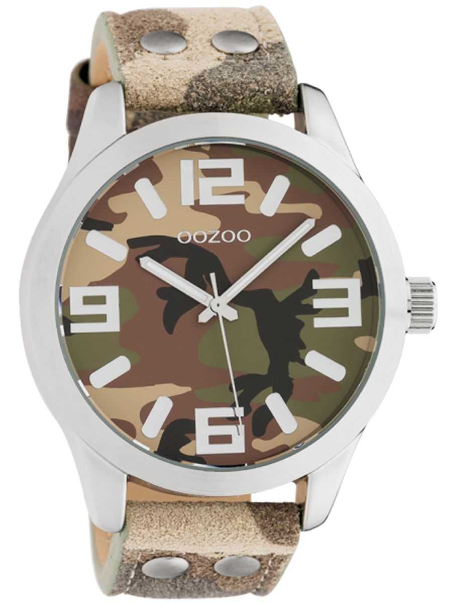 C1066 Oozoo Basic Line Armbanduhr C1066 camouflage Lederband mit Nieten 47 mm