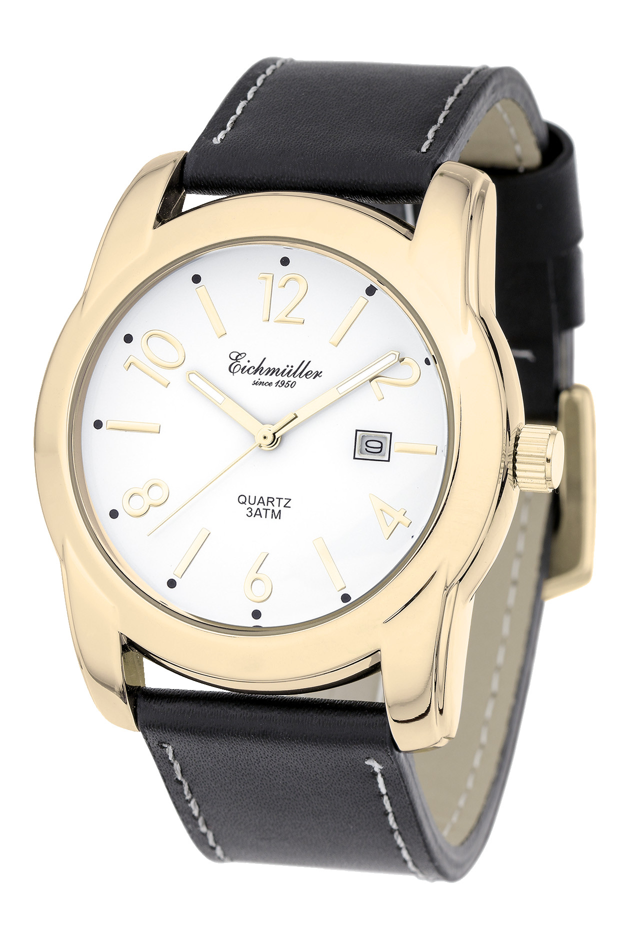 Eichmüller RE1180 Elegante XL Herrenuhr IP-Gold/Schwarz 45 mm