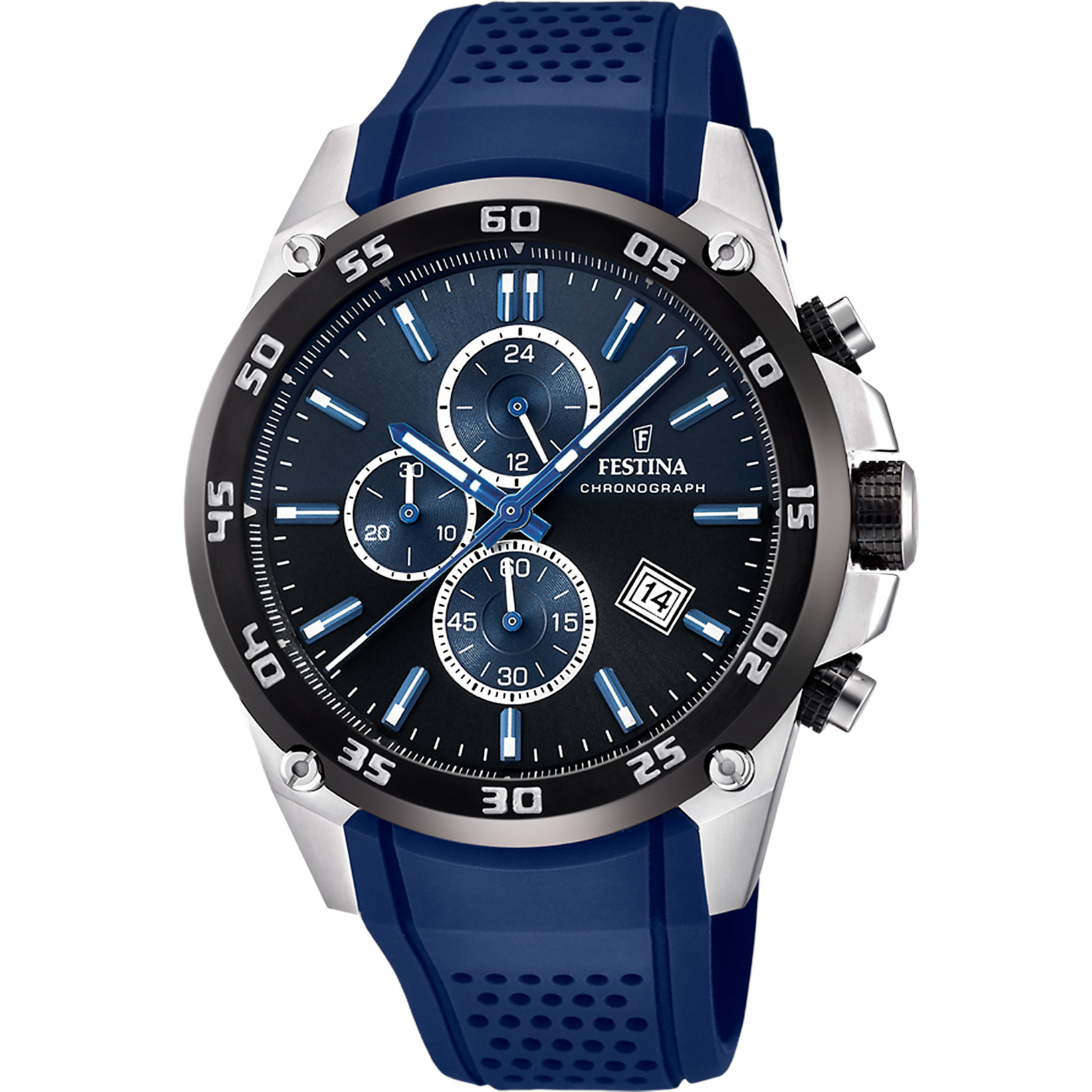 Festina Chronograph F20330-A Schwarz Silikonband Blau 47 mm