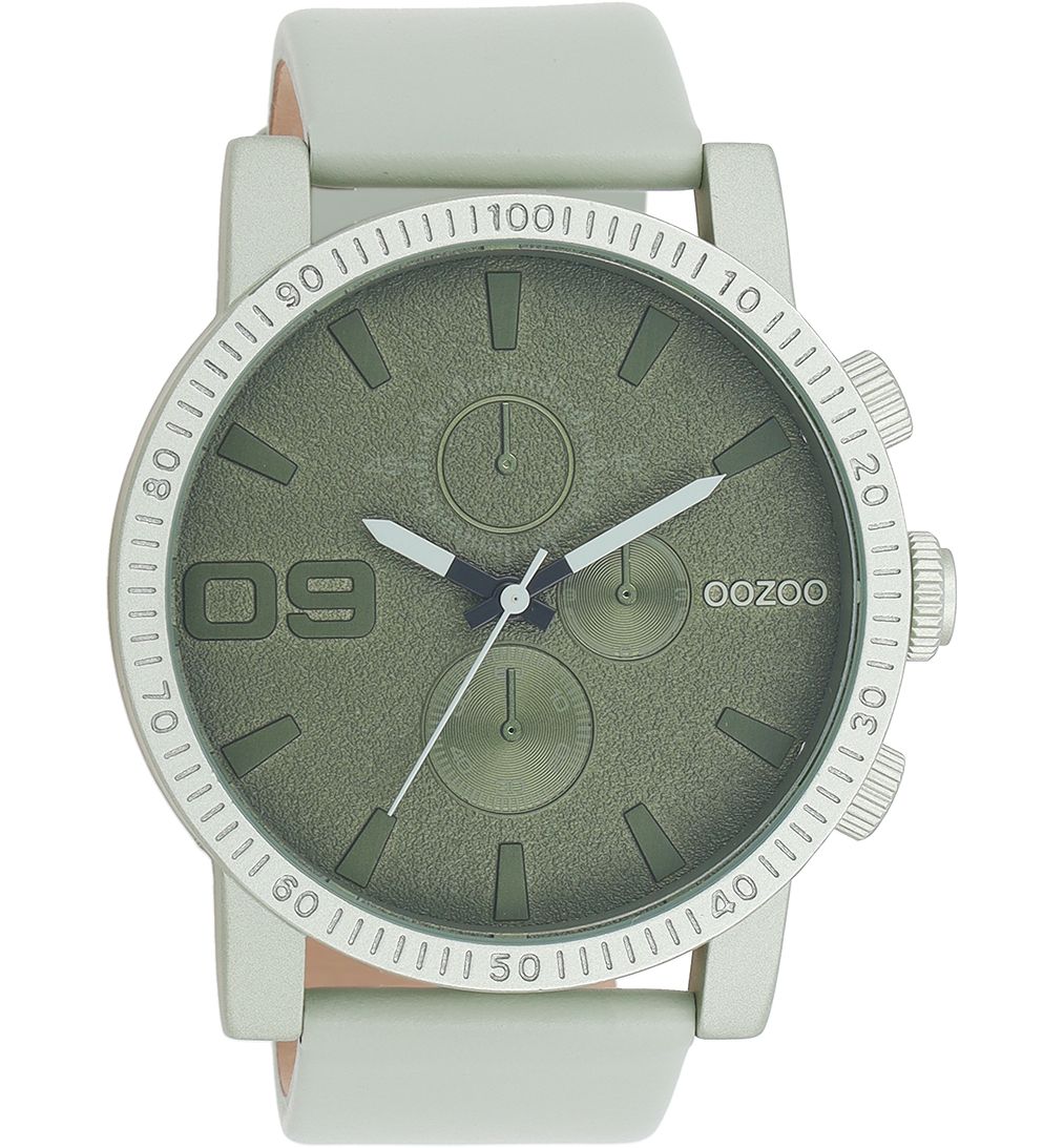 Oozoo XXL Herrenuhr Chronolook C11215 Graugrün Lederband 48 mm