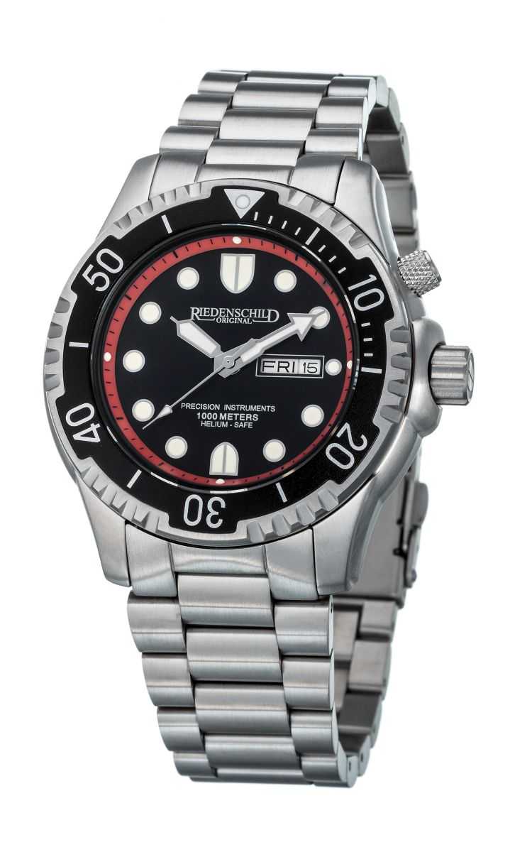 Riedenschild RS8000-03 Taucheruhr Schwarz/Rot 100ATM Edelstahlband 46 mm