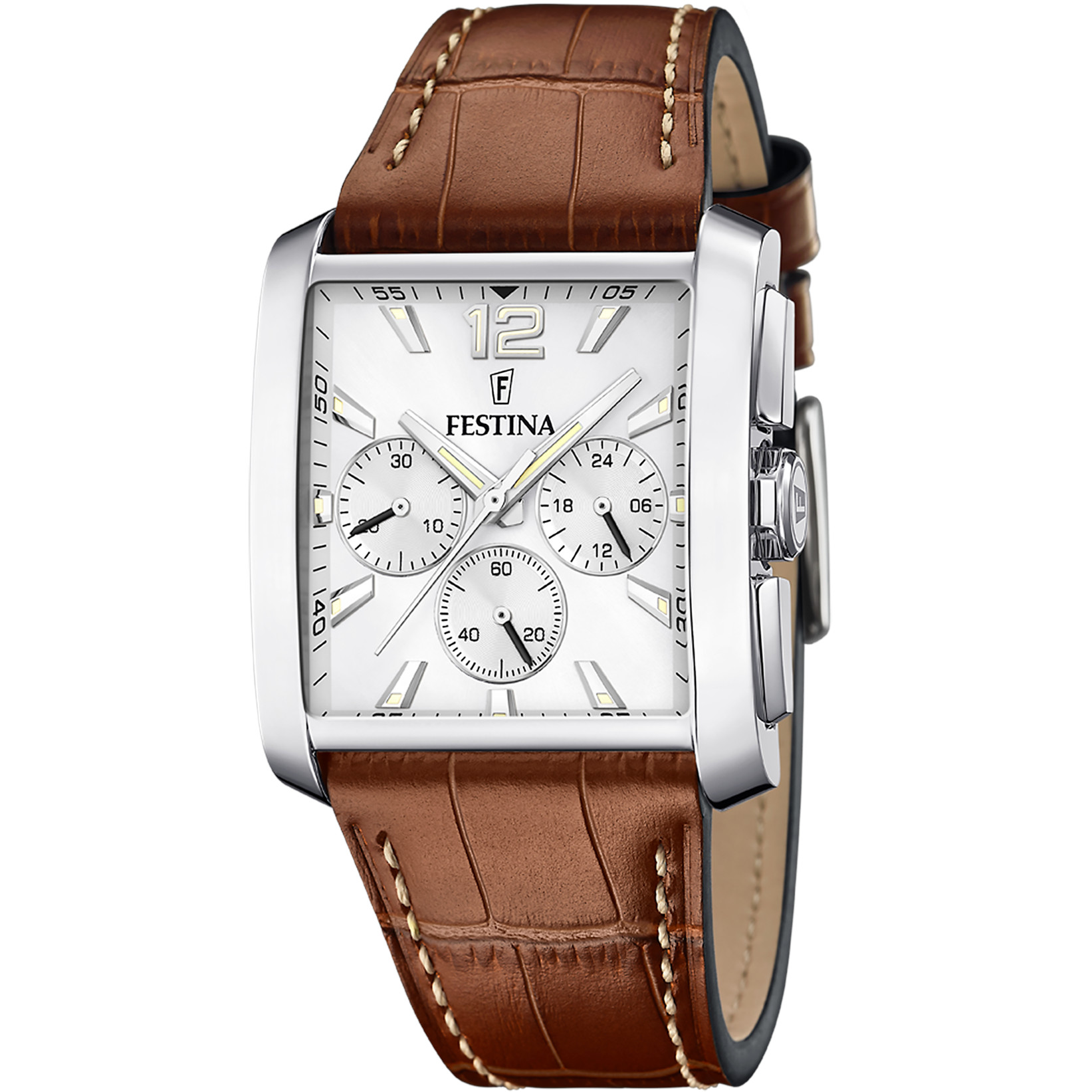 Festina Chronograph F20636-1 Silbern Lederband Braun 38x37 mm