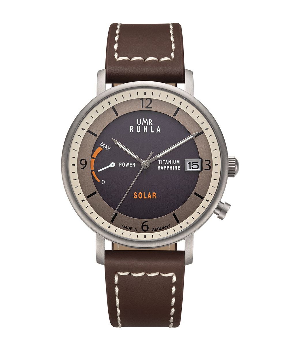 UMR Ruhla Titan Solaruhr 94101 Braun Lederband 41 mm