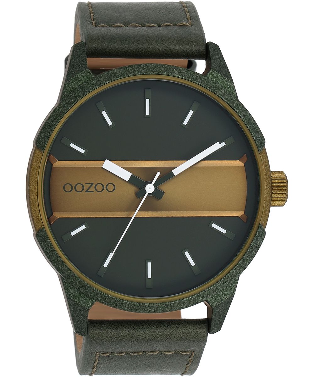 Oozoo Herrenuhr C11233 Grün-Bronzefarben Lederband 48 mm