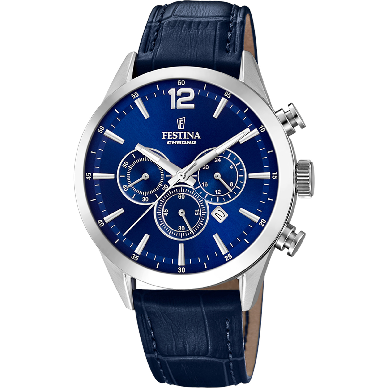 Festina Chronograph F20542-2 Blau Lederband 43,5 mm
