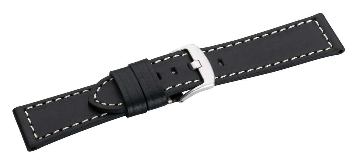 Eichmüller Lederband Uhrenarmband 20, 22, 24 oder 26 mm Kalbsleder schwarz Dornschliesse Seitenansicht