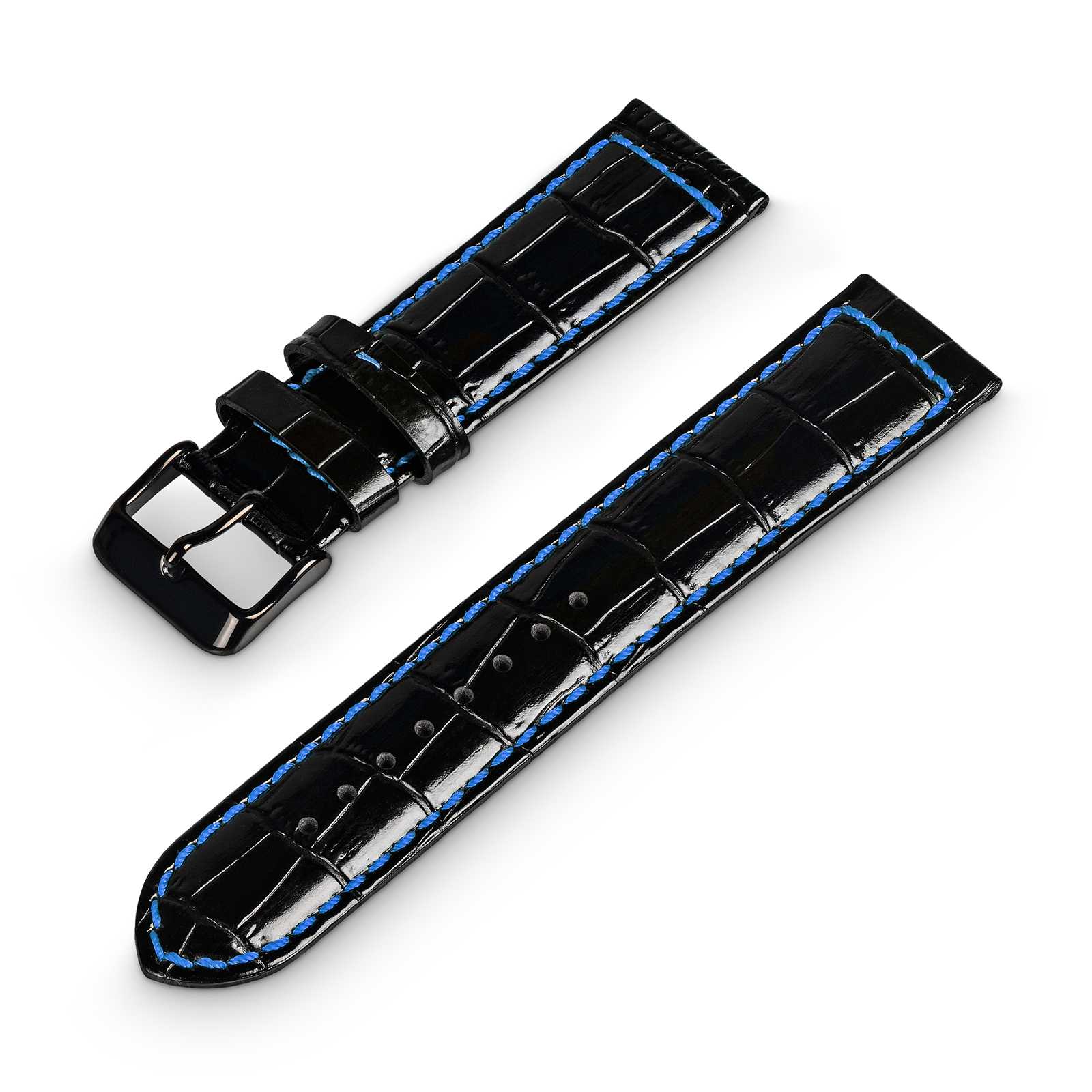 Hermann Jäckle Leder Ersatzband Uhrenband 22mm schwarz/blau Krokoprint