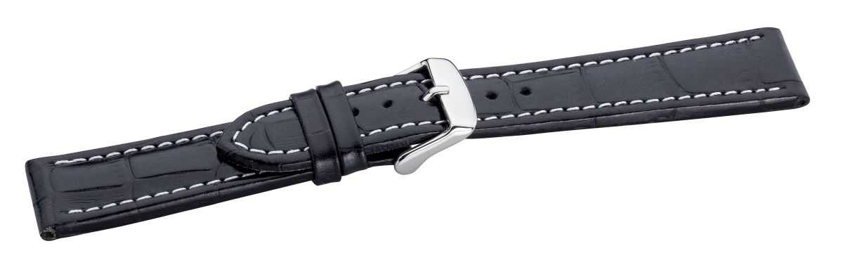 721-1 Eichmüller Lederband Uhrenarmband 18,20,22 oder 24 mm schwarz Alligator-Narbung Dornschliesse Seitenansicht