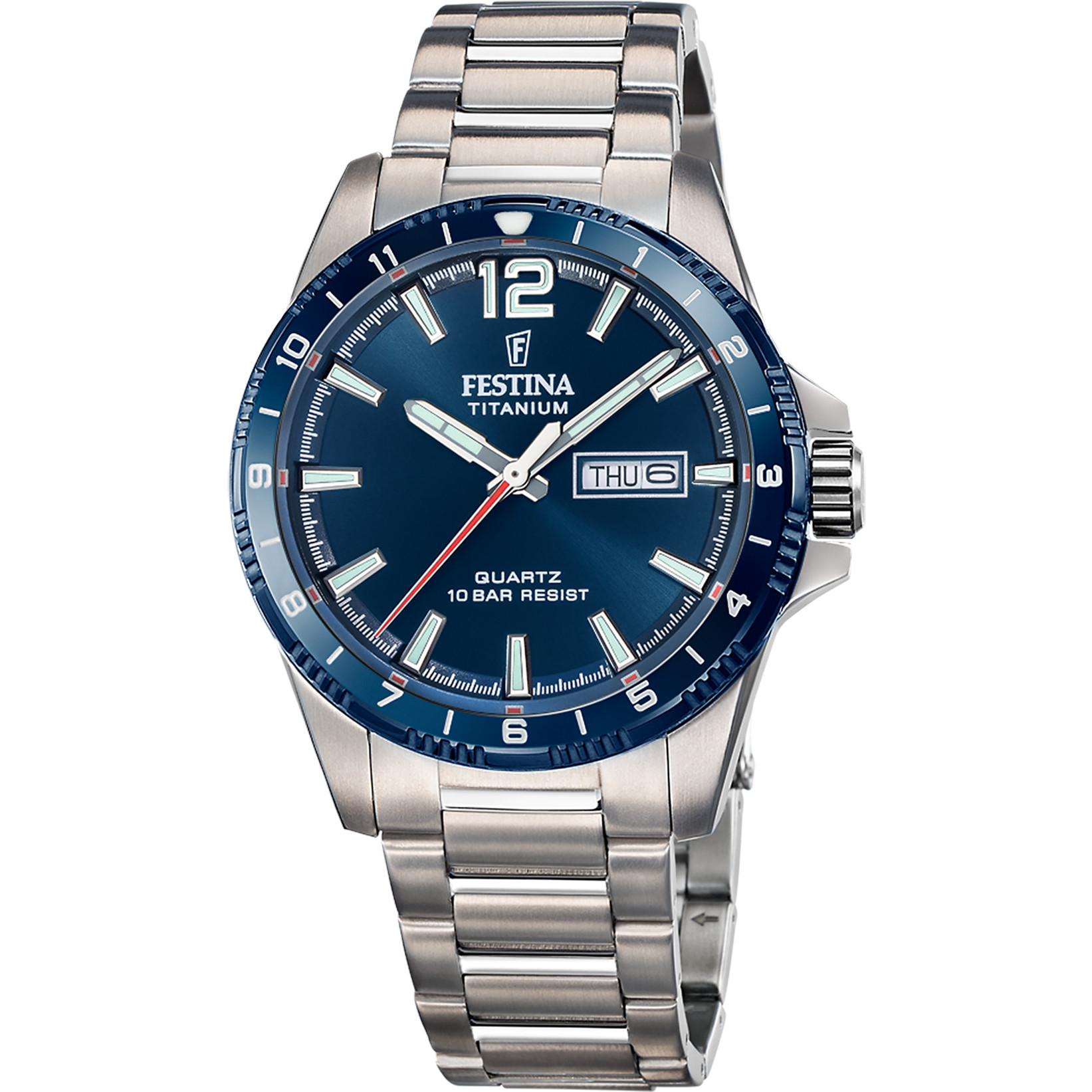 Festina Titanium Herrenuhr F20698-2 Blau Titanband 43 mm
