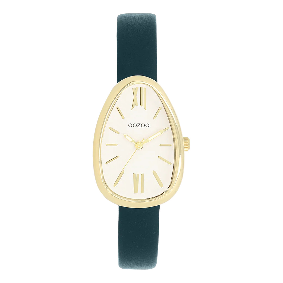 Oozoo Damenuhr C11636 IP-Gold Weiß Lederband Blaugrün 22x31 mm