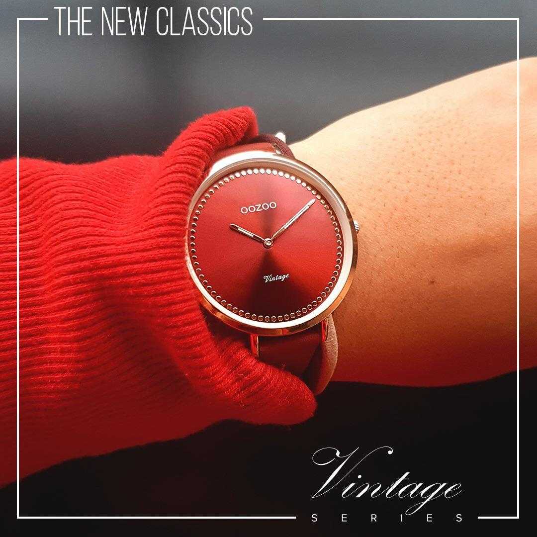 Oozoo Vintage Ultra Slim Damenuhr C9851 Rose Weinrot Lederband 40 mm