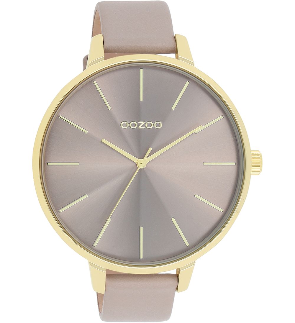 Oozoo XL Damenuhr C11256 Goldfarben Lederband Hellgrau 48 mm