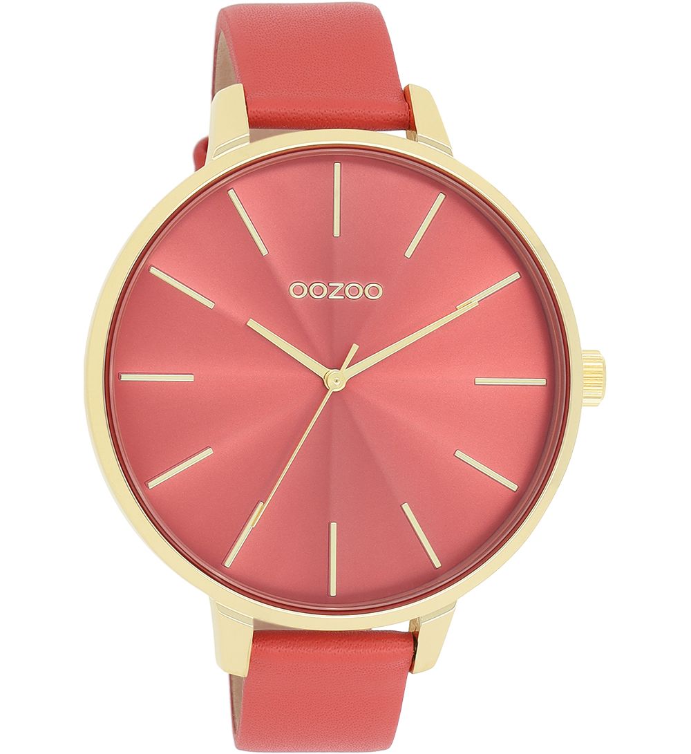 Oozoo XL Damenuhr C11255 Goldfarben Lederband Rot 48 mm