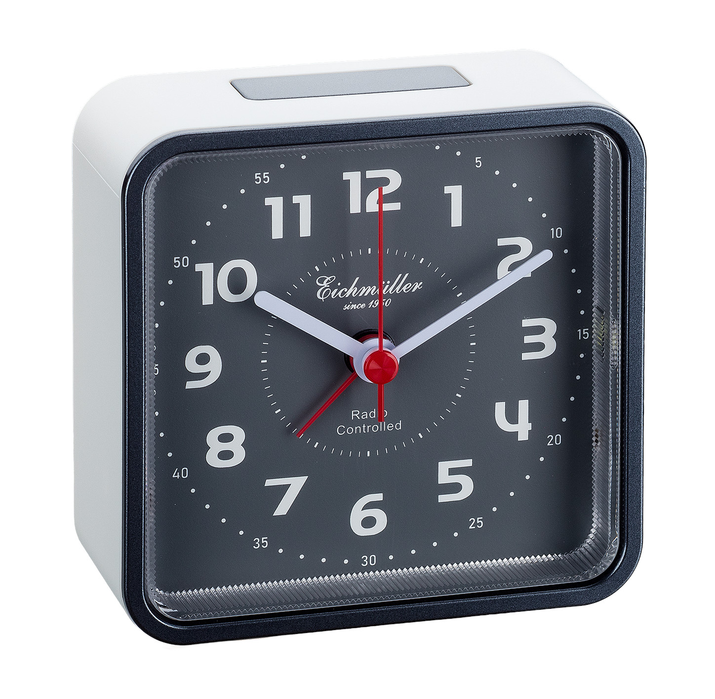 Eichmüller Funkwecker 9842-01 – Analog Weiß, quadratisch, Snooze & Licht