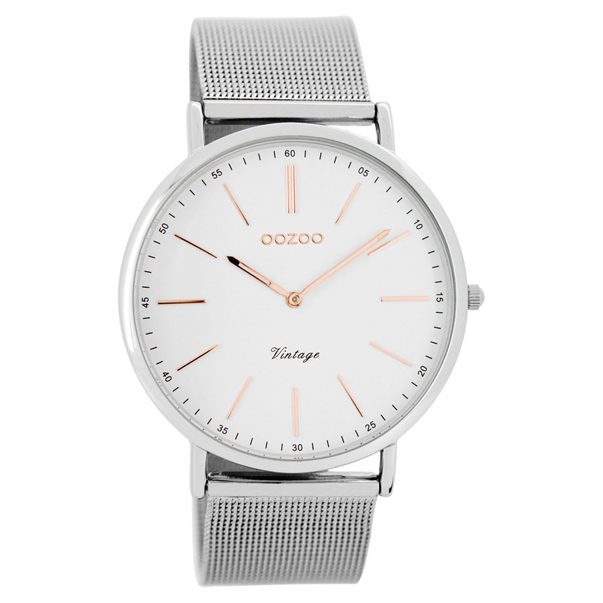 Oozoo Ultra Slim Vintage Uhr C7387 Weiss Meshband 40 mm