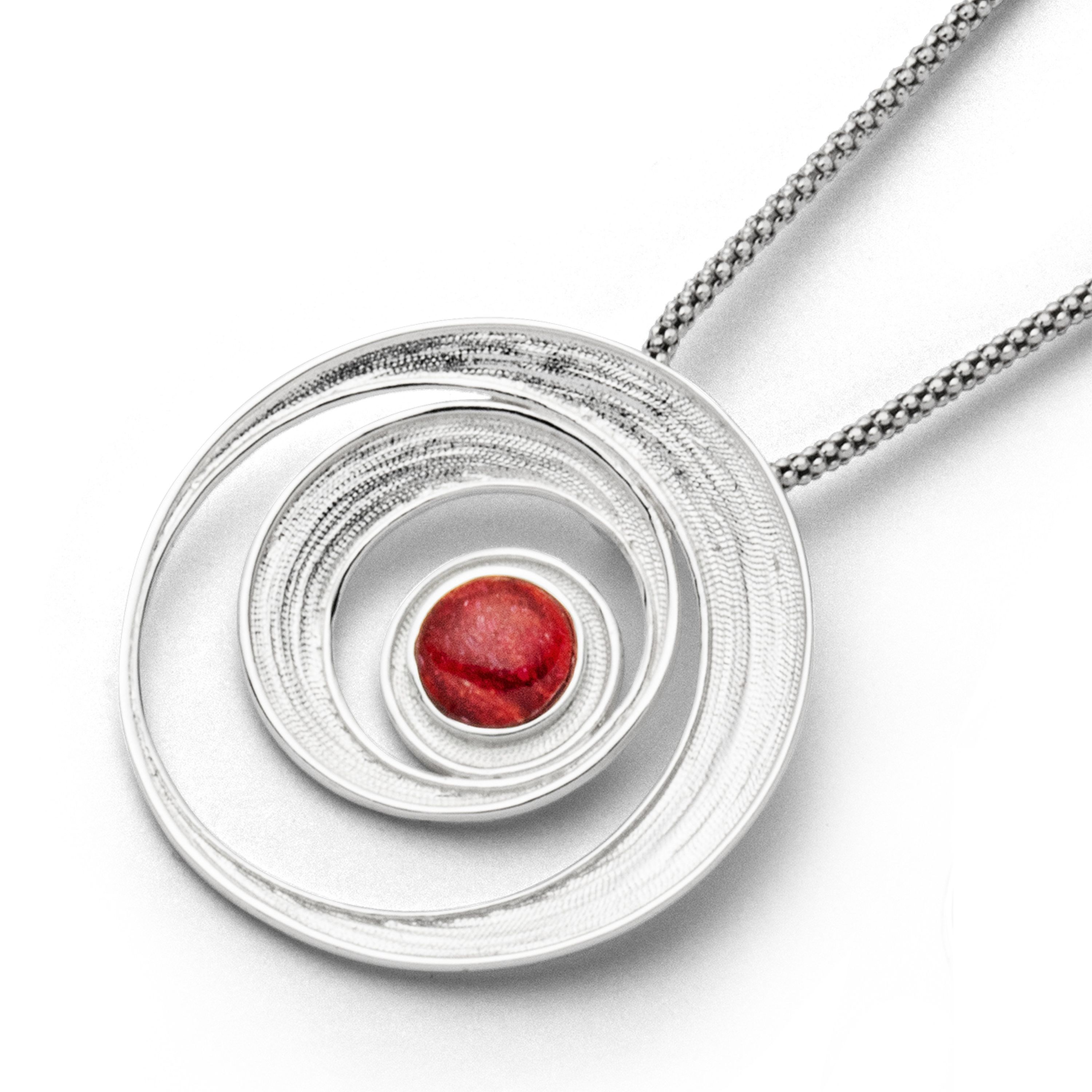 DUR Anhänger P3588 „Feuerstrudel" Silber Korallenstein 36 mm