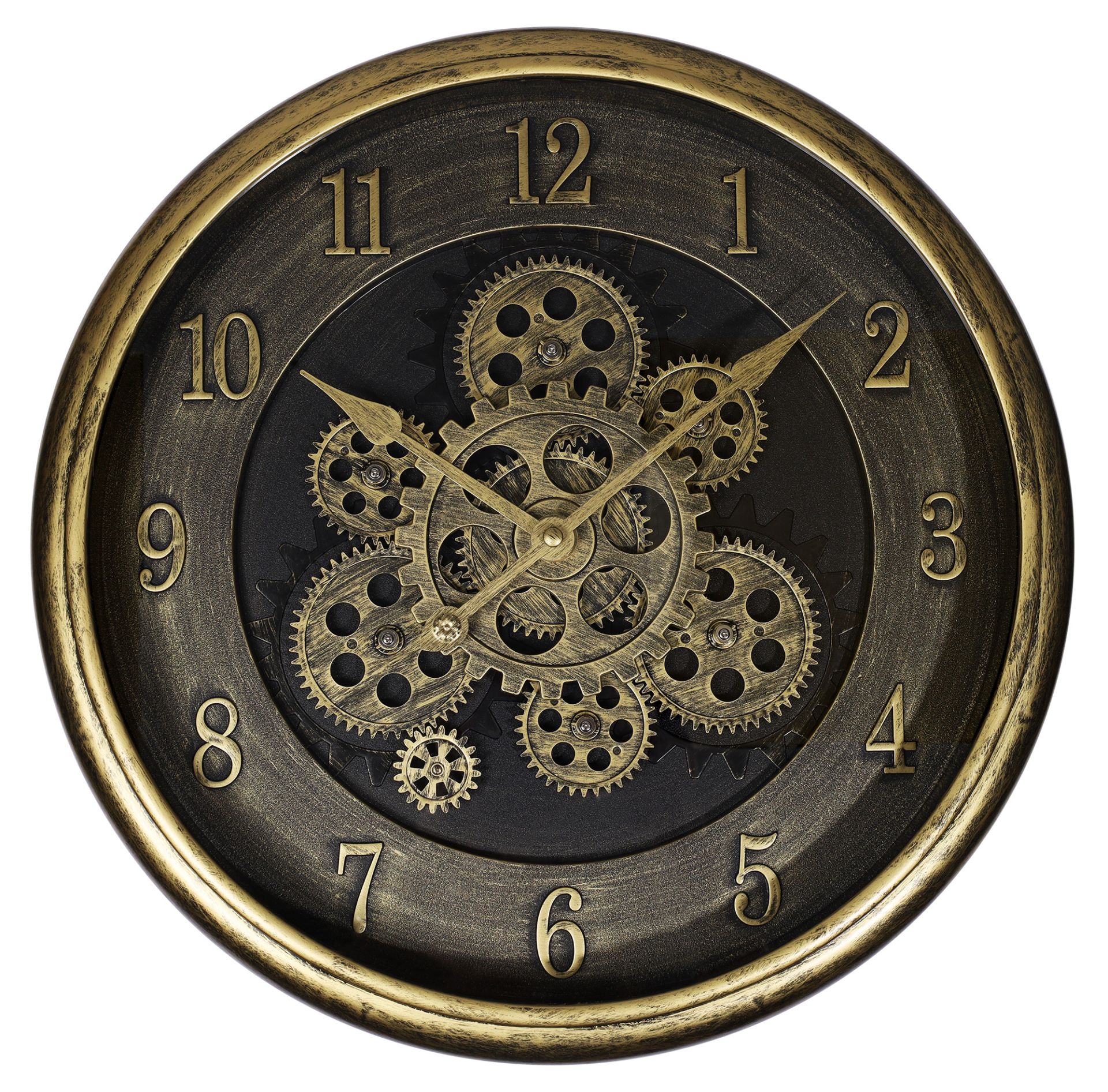 Hermann Jäckle Wanduhr 3115E – Industrial Vintage mit sichtbarem Räderwerk Gold 40 cm