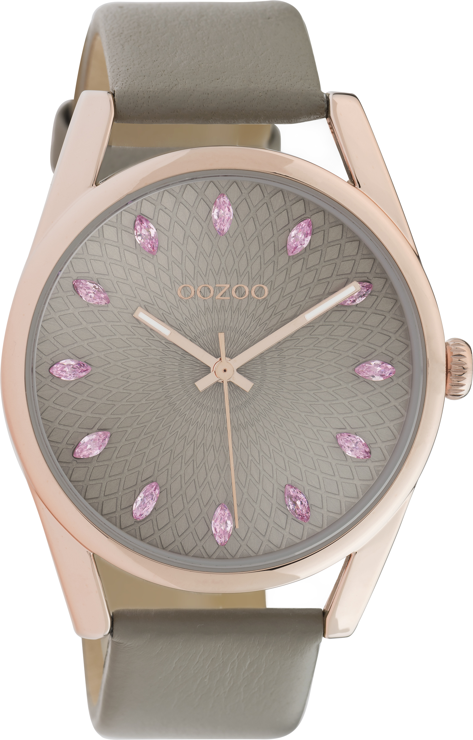 Oozoo Damenuhr C10817 Rosé Cubic Zirkonia Lederband Taupe 42 mm