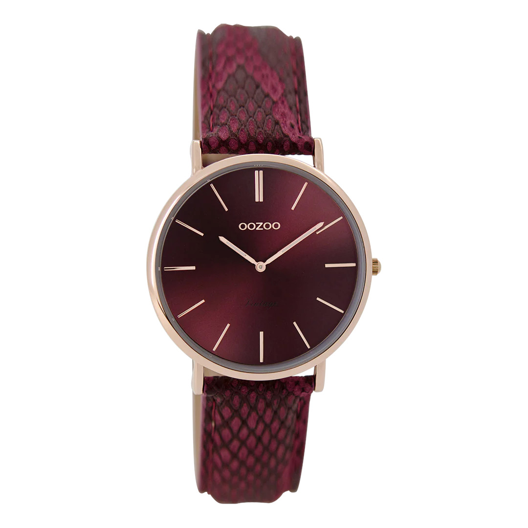 Oozoo Vintage Damenuhr C9306 IP-Rose Lederband Rot 32 mm