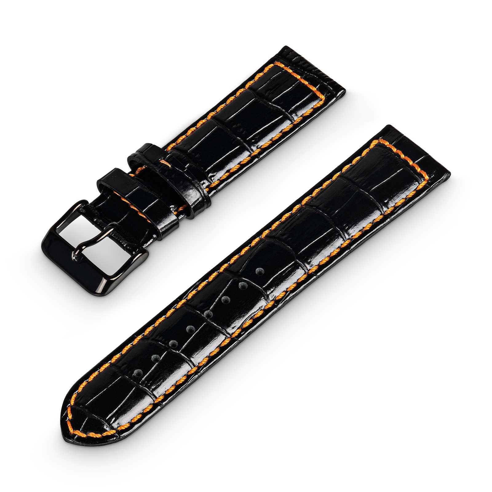 Hermann Jäckle Leder Ersatzband Uhrenband 22mm schwarz/orange Krokoprint