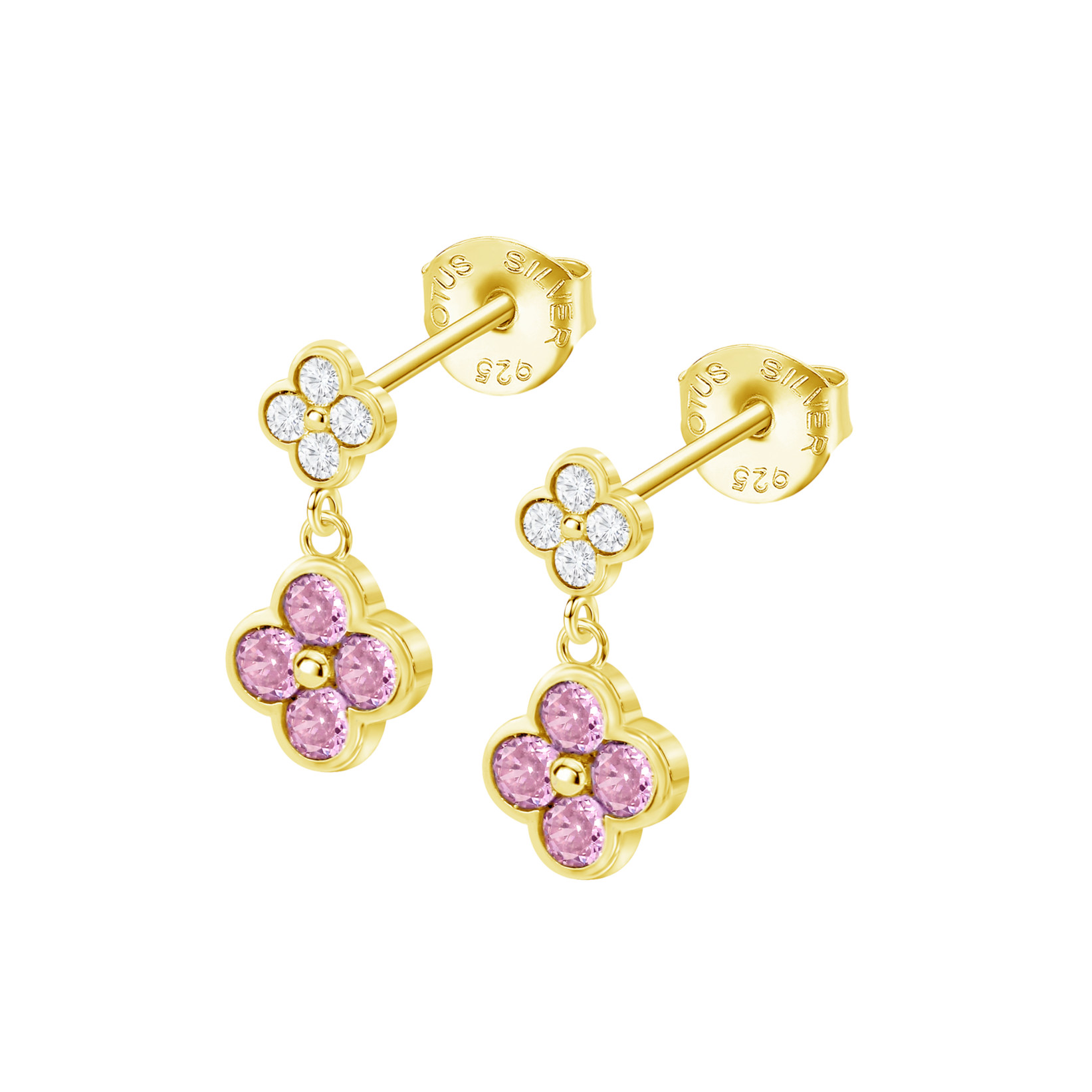 Lotus Silver Ohrstecker LP3932-4/2 rosa & weiß – 925 Silber vergoldet Zirkonia Damen 9 mm