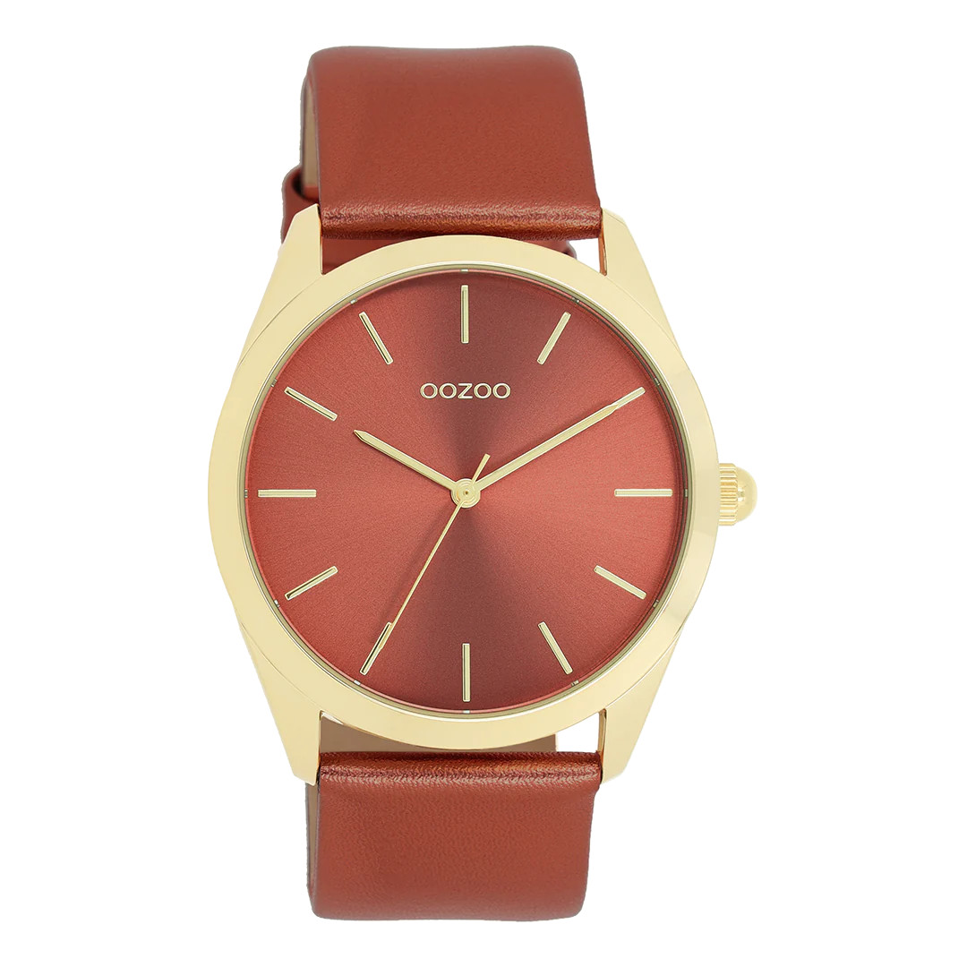 Oozoo Damenuhr C11335 IP-Gold Lederband Rot Metallic 40 mm