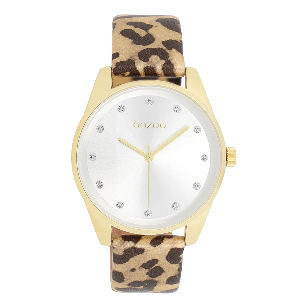 Oozoo Damenuhr C11375 IP-Gold Lederband Animalprint 38 mm