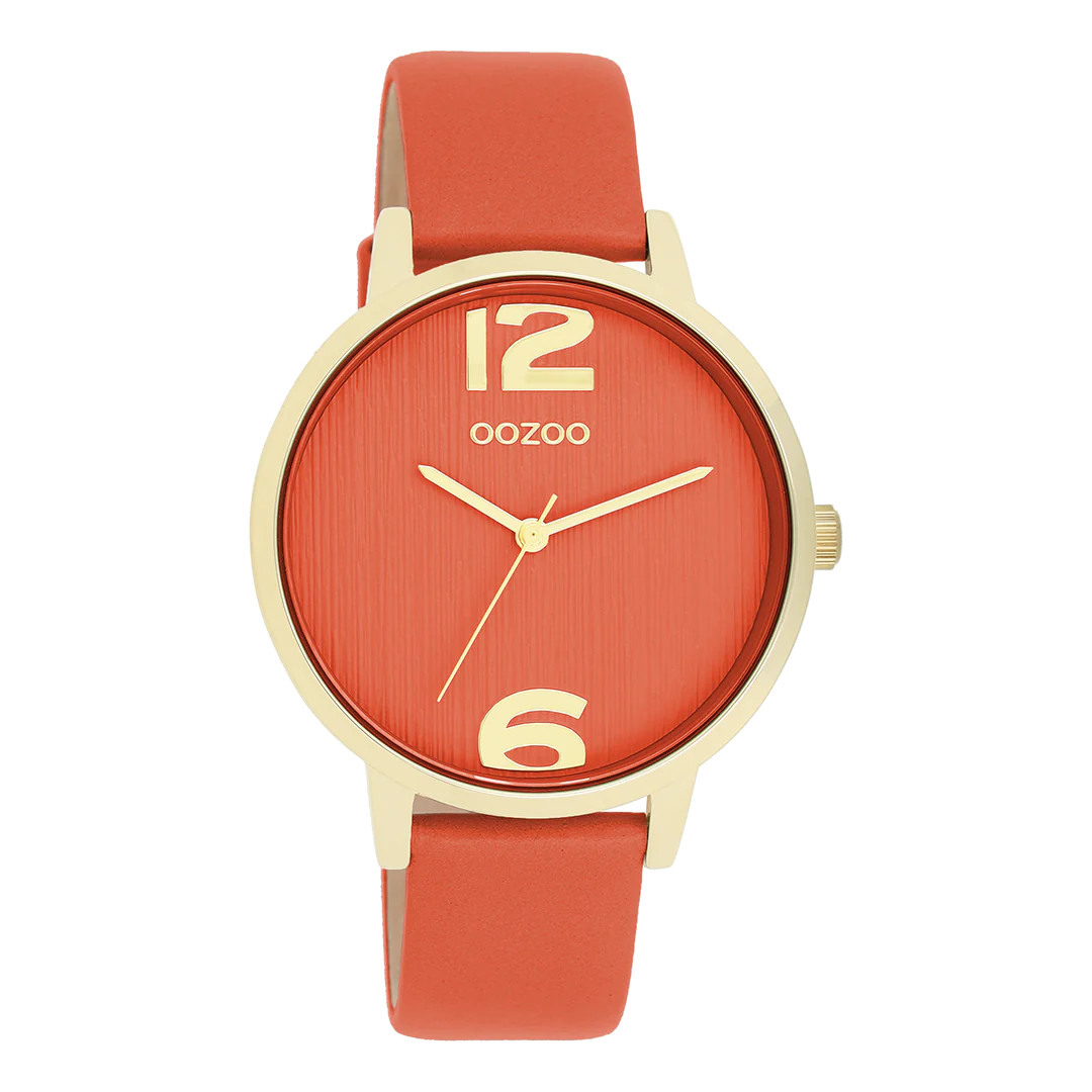 Oozoo Damenuhr C11341 IP-Gold Lederband Orange 38 mm