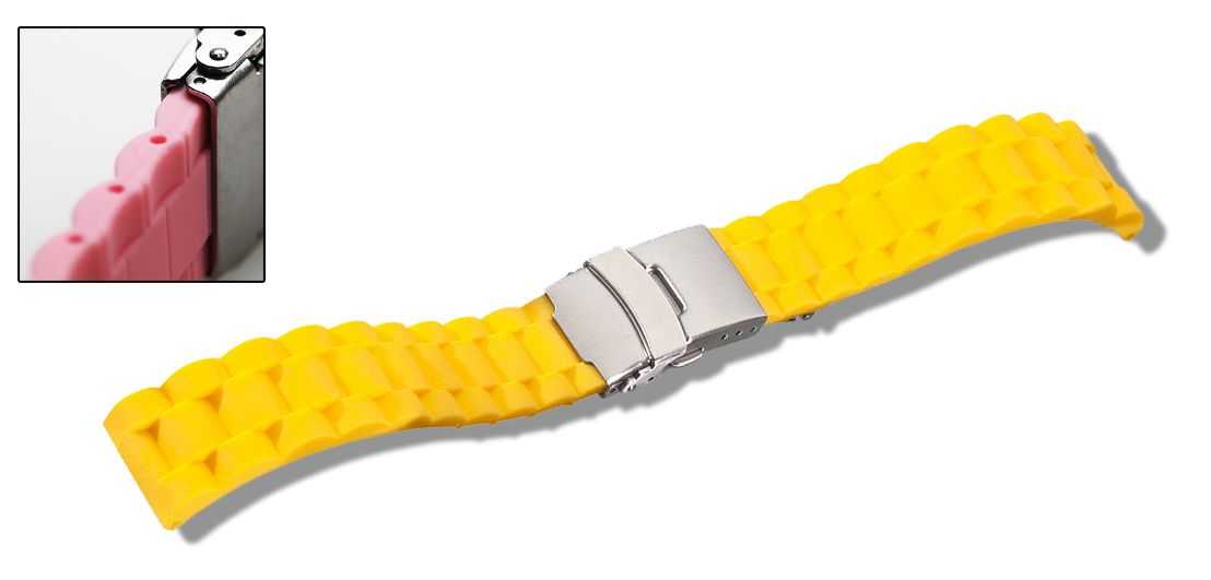 Eichmüller Silikonband Uhrenarmband 18,20 oder 22 mm gelb Faltschliesse