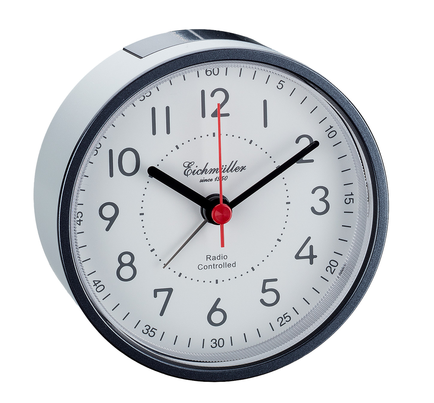 Eichmüller Funkwecker 9841-02 – Analog Hellgrau mit weißem Zifferblatt, Snooze & Licht