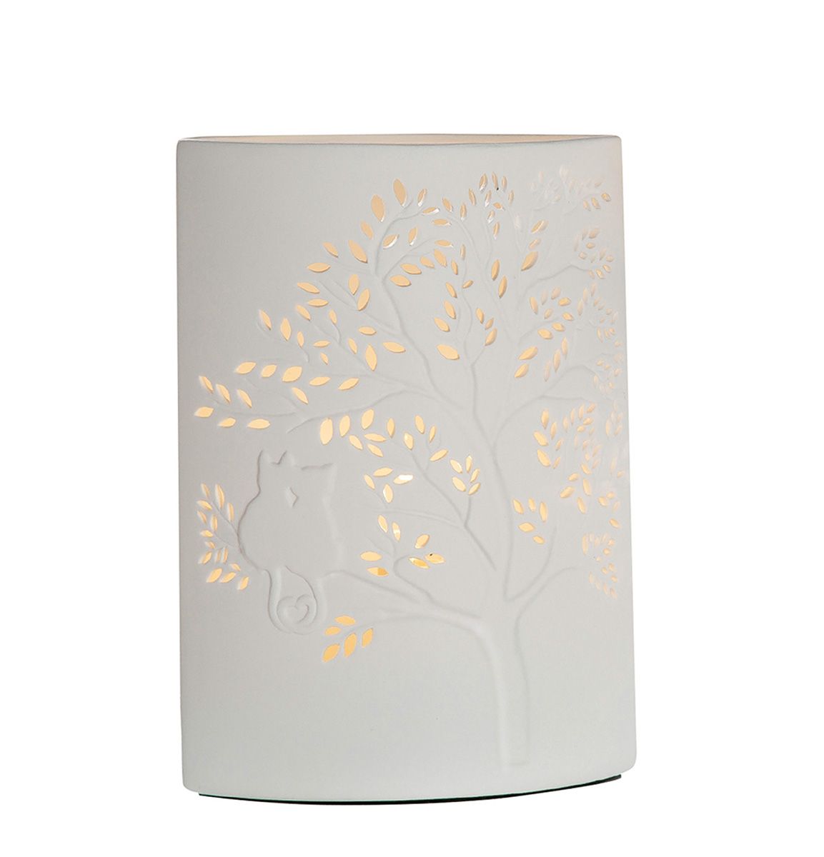 Gilde Tischleuchte "Katzen auf Baum" 32826 Porzellan Weiss 26 cm