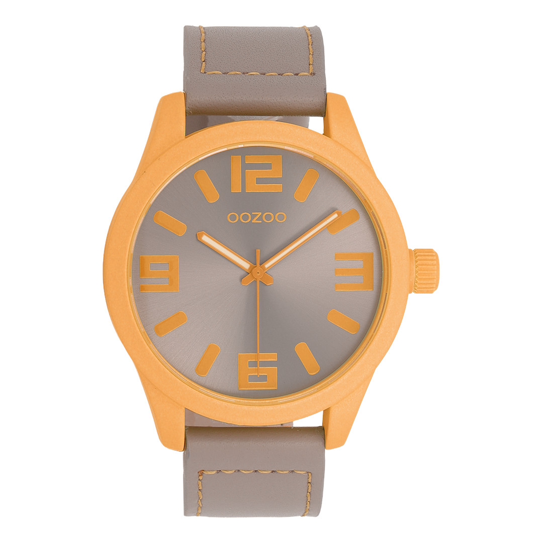 OOZOO XXL Armbanduhr C0905 – Taupe & Orange Damen 46 mm Lederband