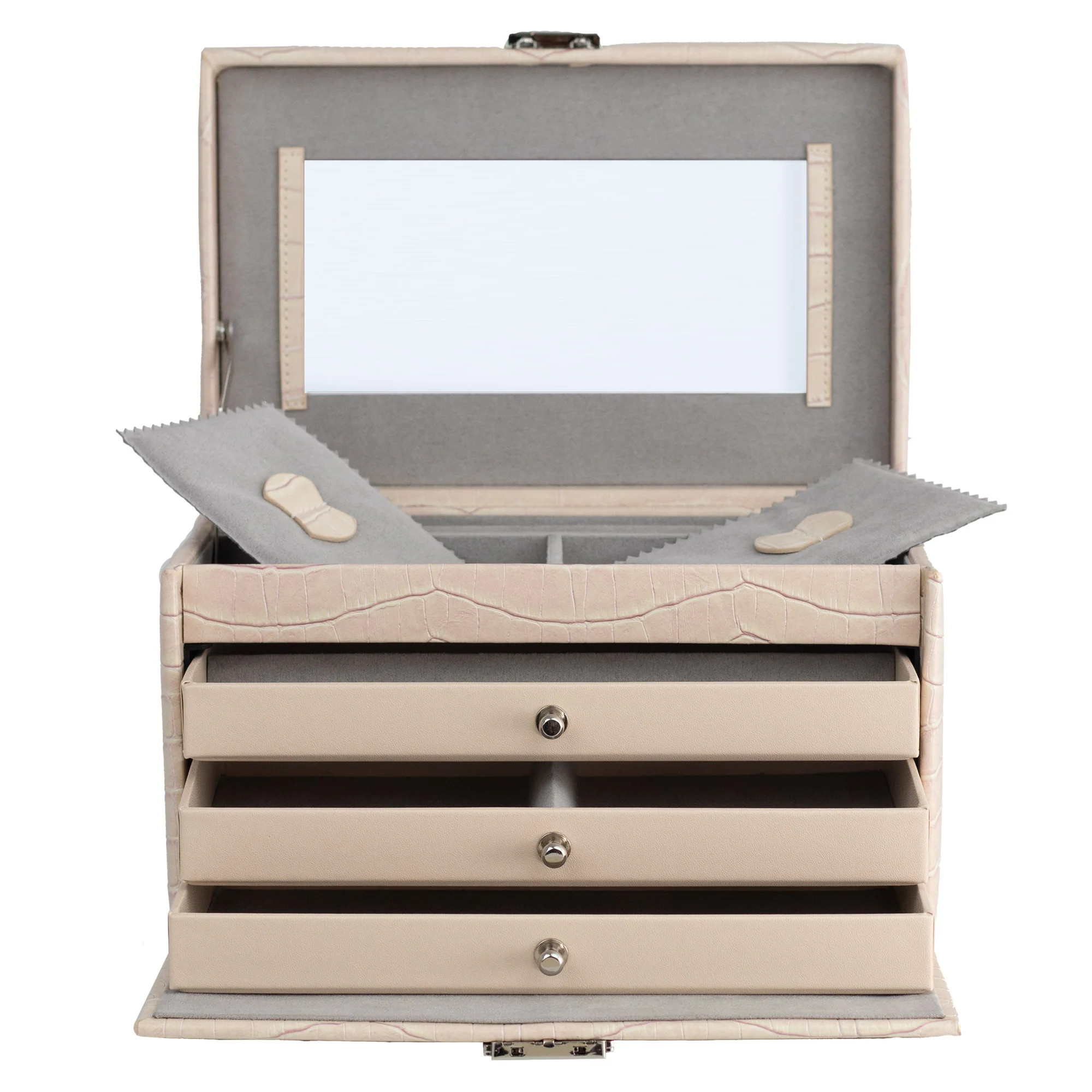 Friedrich23 Jolie 2.0 Schmuckkoffer 23254-30 – Krokooptik Beige mit Schloss & Schubladen