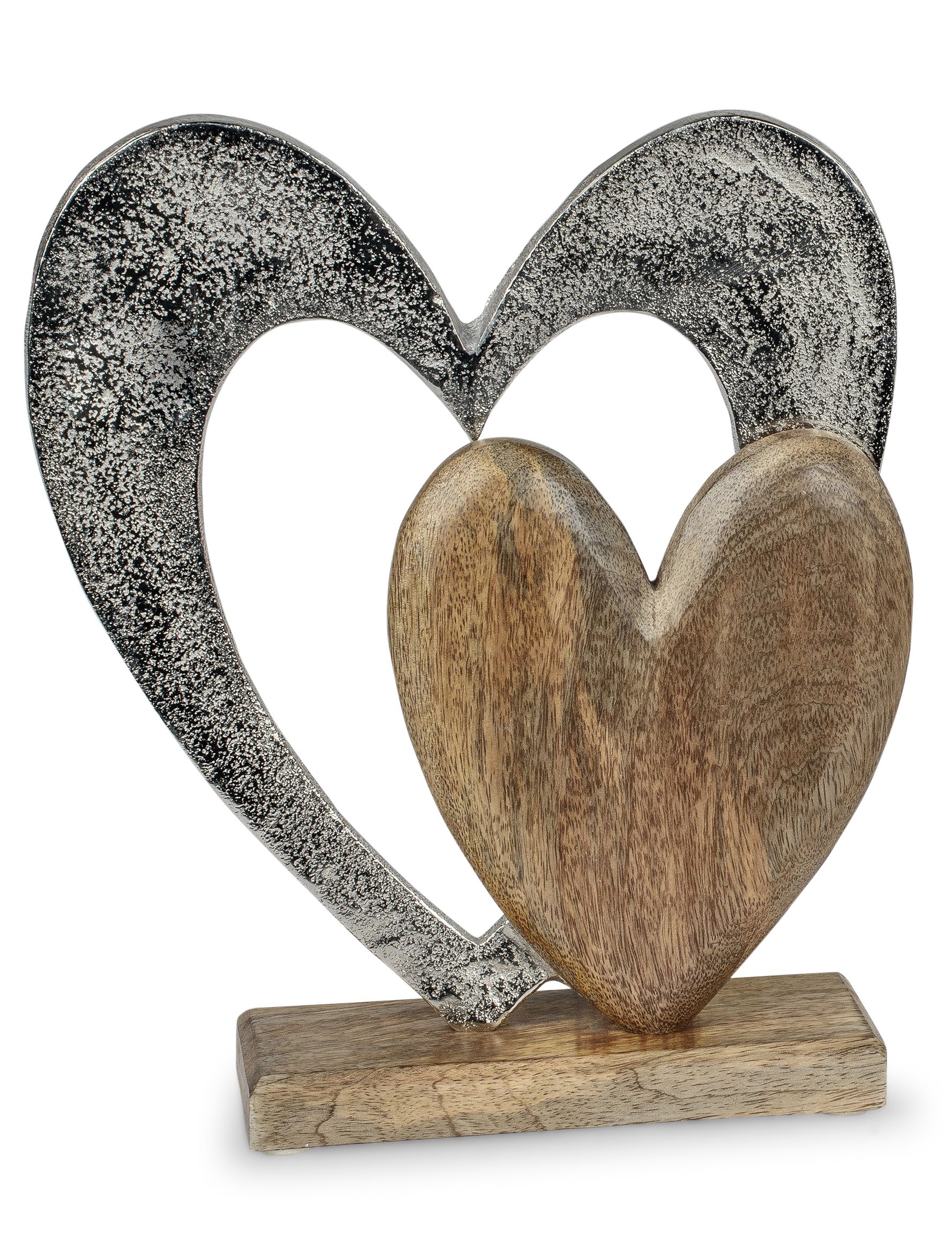 Formano Dekoobjekt Liebe mit 2 Herzen Mangoholz Alu 538598 - 32 cm